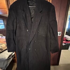 Elegant Black Double-Breasted Wool Trench Coat